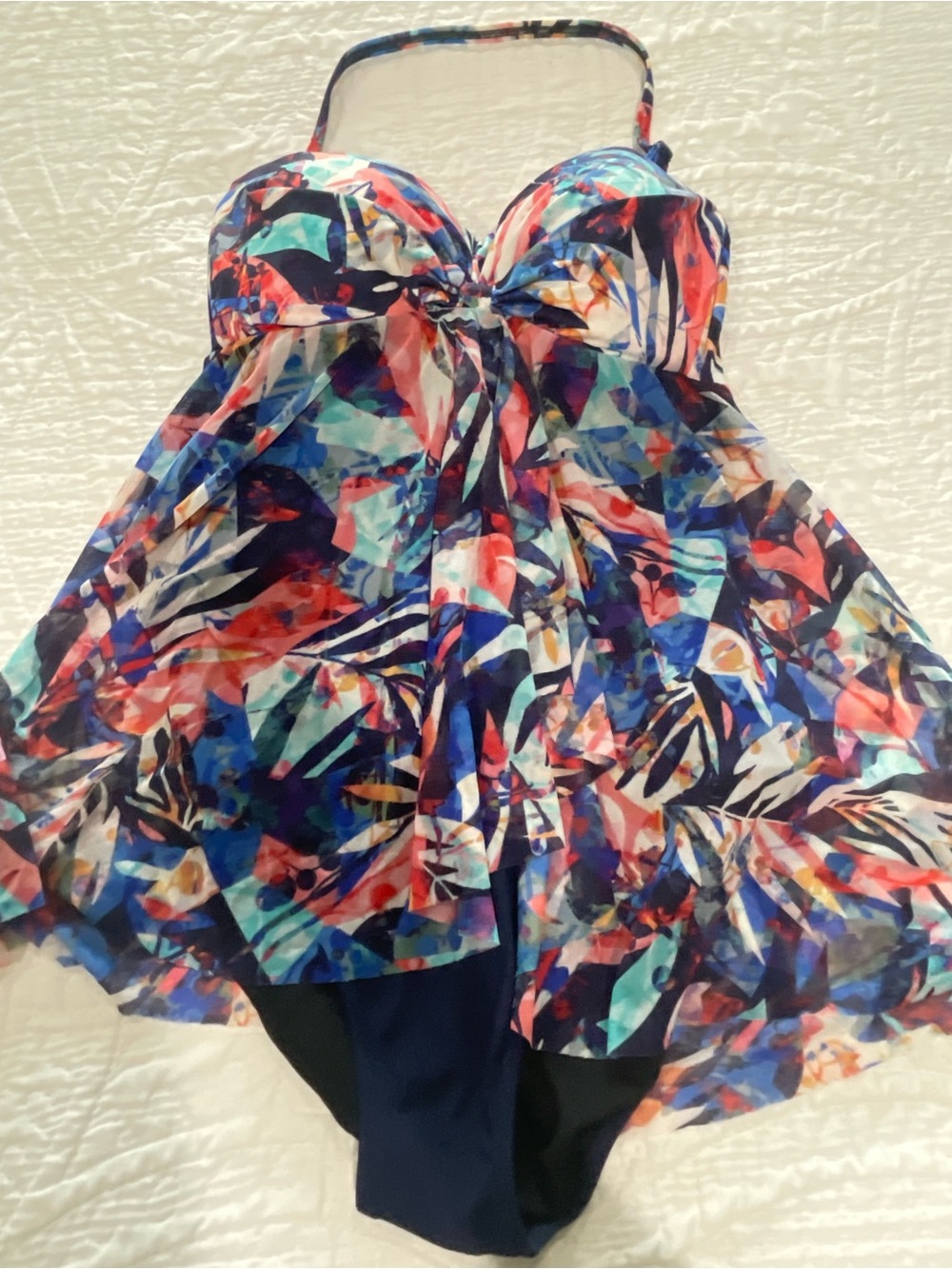 Girls Multicolor Floral Halter One-Piece Swimdress